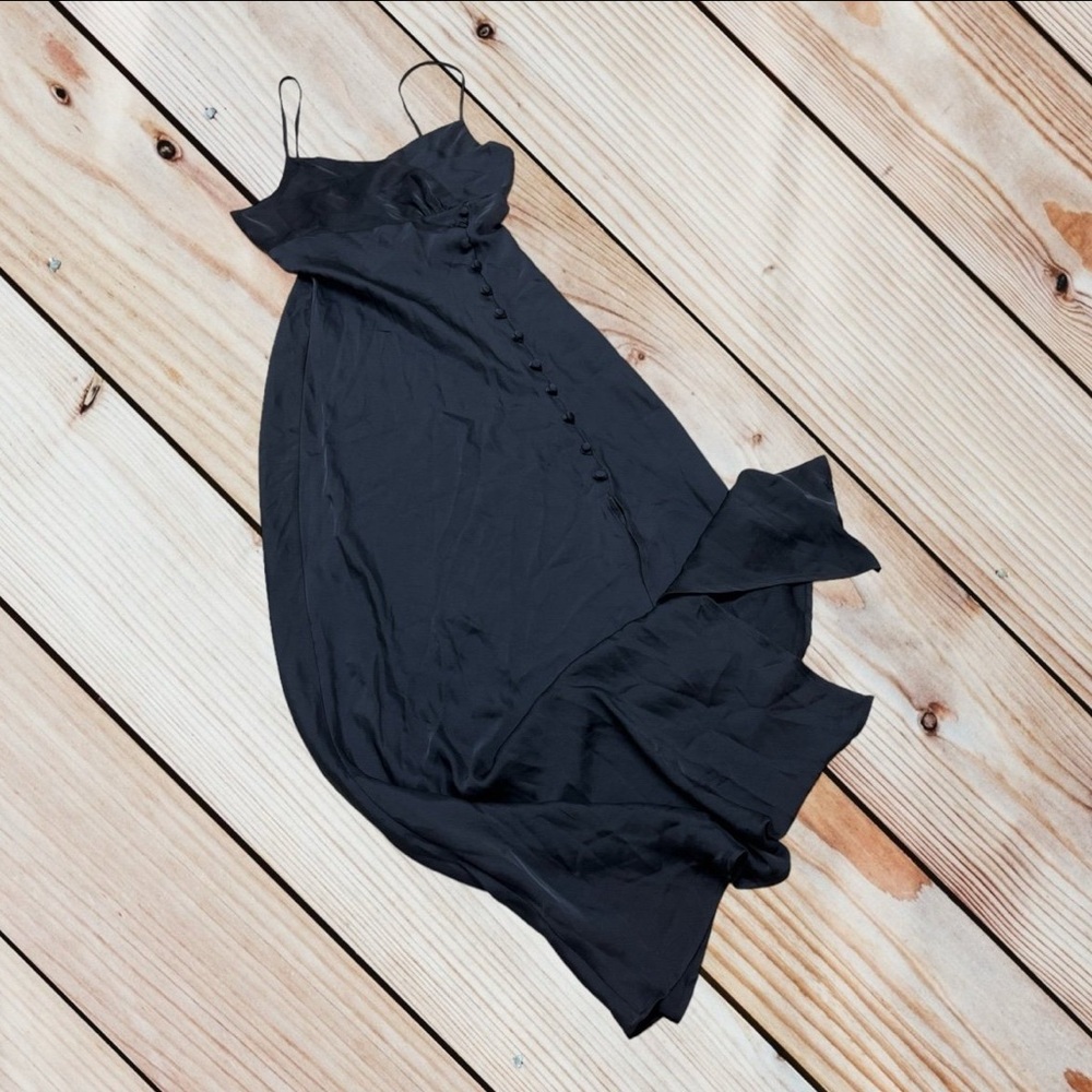 Zara XS black satin maxi slip dress with slit - Picture 2 of 12